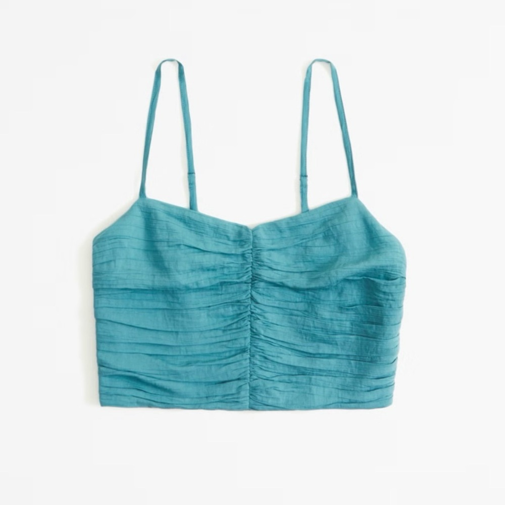 A&F teal ruched crop top size large